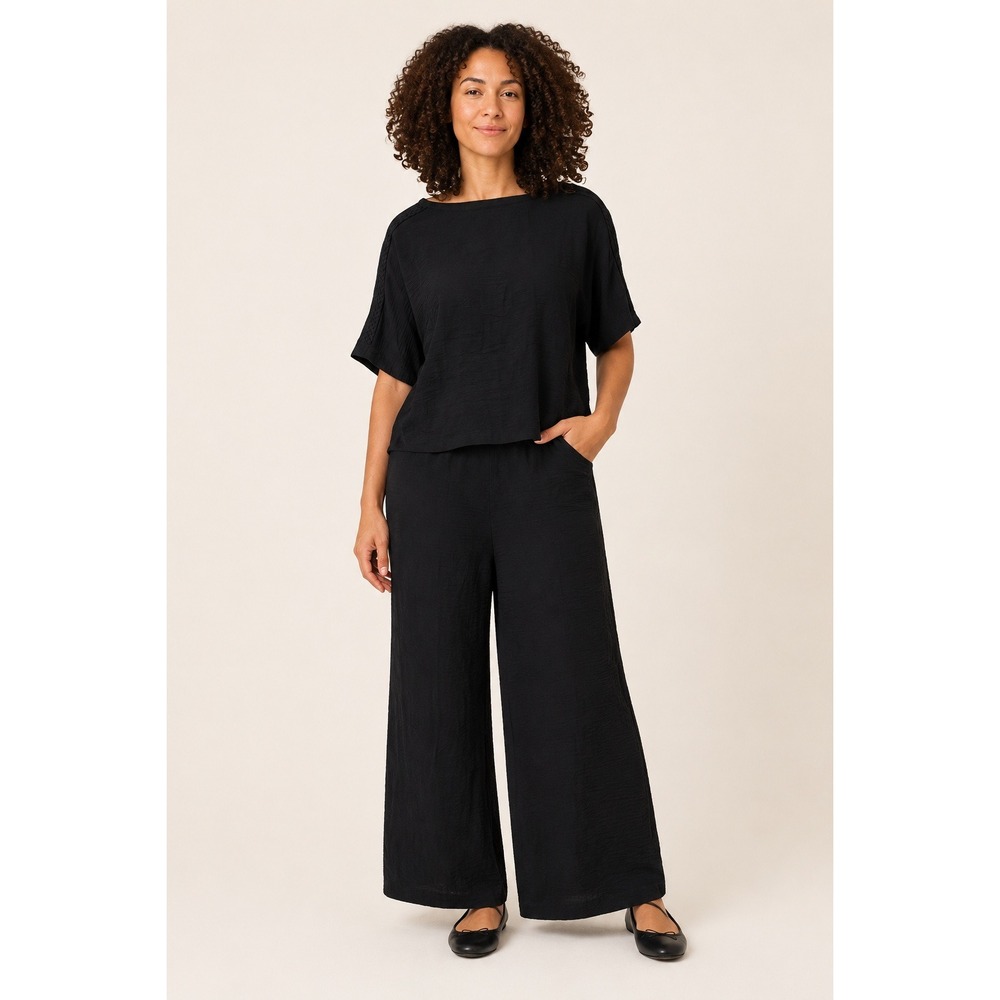 Adrianna Papell Womens 2 Piece Set Black Textured Crop Top Wide Leg Pants Small - Picture 3 of 4